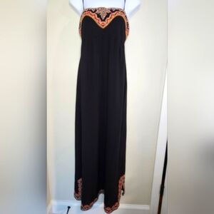 Theme Dress Women's M Black Maxi Embroidery Bandeau Boho Resortwear Festival